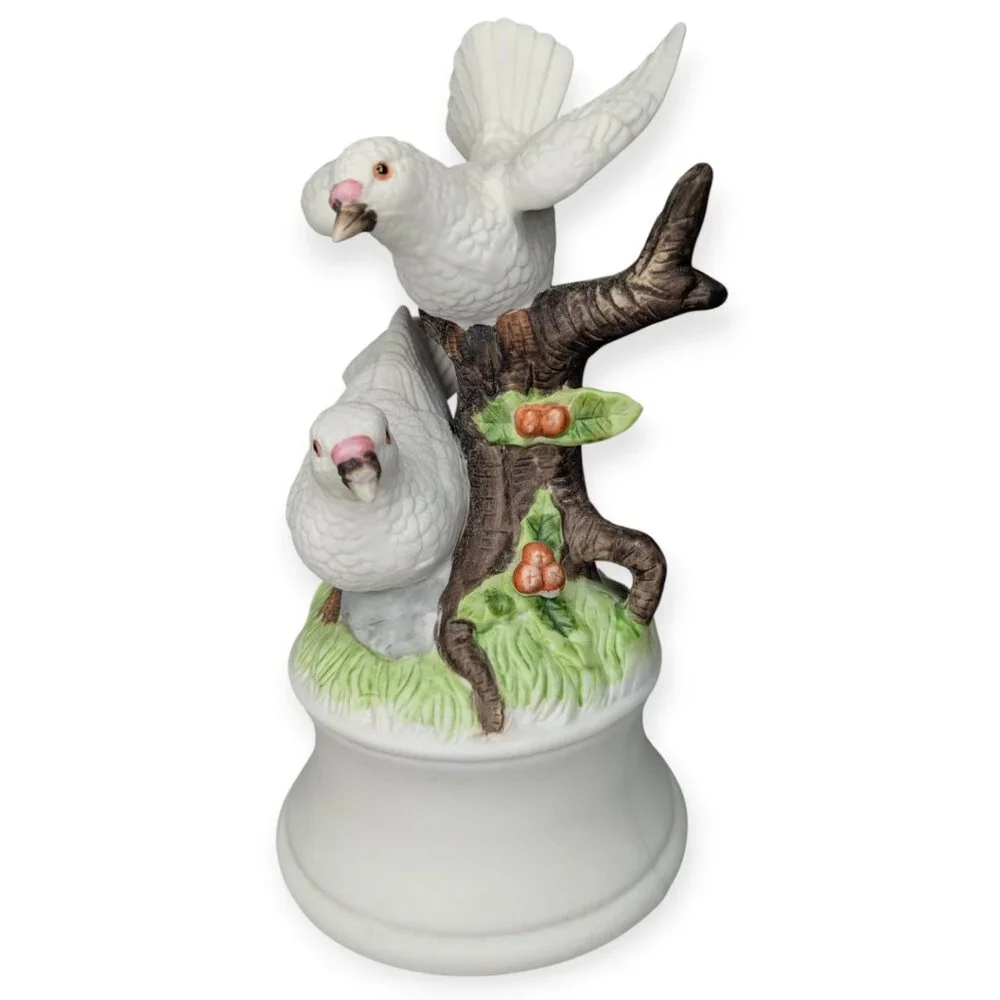 Ceramic White Doves on Tree Branch Music Box Plays 